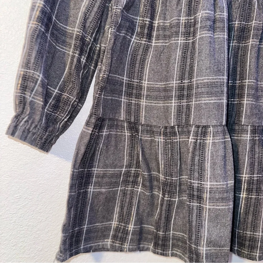 Cat & Jack Plaid Dress in Charcoal Grey with Gold Foil Accent Long Sleeve Kids M